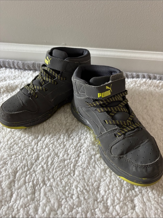 Puma Other - Puma Kids Gray High-Top Sneakers with Yellow Accents